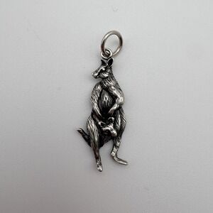 Sterling Silver 925 Kangaroo Mom Joey Pendant Charm Animal Australia Wildlife